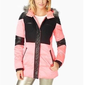 Juicy Couture Y2K Touch of Fur Neon Pink/Black Puffer Jacket Size S